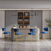 Hwawsaiy Counter Height Bar Stools Set of 2, Velvet Ergonomic Modern Counter Stool with Back, 25.9 inch Seat Height Comfy Bar Chairs with Powder Sprayed Golden Metal Legs, Grey