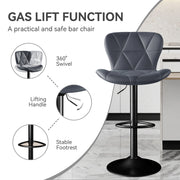 Nalupatio Modern Bar Stools Set of 2, Adjustable Faux Leather Upholstered Swivel Bar Stools, Counter Height Bar Chairs with Back for Kitchen Island, Black