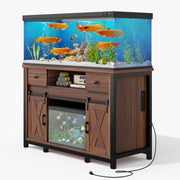 Hawsaiy  Fish Tank Stand with Power Outlet, Fits Up to 100 Gallon Aquarium, 800 lbs Capacity, Sliding Barn Doors, Adjustable Shelves, Storage for Fish Supplies, ETL Certified, Brown