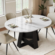 Hawsaiy Extendable Round to Oval Dining Table Set for 4–6, Space-Saving Wooden Table with Hidden Storage, Expandable Dining Table with Upholstered Chairs