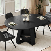 Hawsaiy Extendable Round to Oval Dining Table Set for 4–6, Space-Saving Wooden Table with Hidden Storage, Expandable Dining Table with Upholstered Chairs