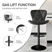 Nalupatio Modern Bar Stools Set of 2, Adjustable Faux Leather Upholstered Swivel Bar Stools, Counter Height Bar Chairs with Back for Kitchen Island, Black