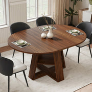 Hawsaiy Extendable Round to Oval Dining Table Set for 4, Space-Saving Wooden Table with Hidden Storage, Expandable Dining Table with Faux Leather Chairs