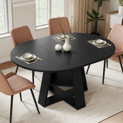 Hawsaiy Extendable Round to Oval Dining Table Set for 4–6, Space-Saving Wooden Table with Hidden Storage, Expandable Dining Table with Upholstered Chairs