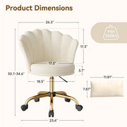 Hawsaiy Shell Back Home Office Chair with Lumbar Pillow, Modern Upholstered Desk Chair with Gold Metal Base, Swivel Adjustable Computer Chair for Home Office