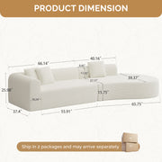 Nalupatio Modern Style Curved Sofa, Upholstery Corduroy Sofa Couch with 3 Pillows, Oversized Sleek Curved Sectional Boucle Fabric Couch for Living Room White