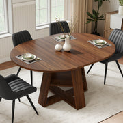 Hawsaiy Extendable Round to Oval Dining Table Set for 4–6, Space-Saving Wooden Table with Hidden Storage, Expandable Dining Table with Upholstered Chairs