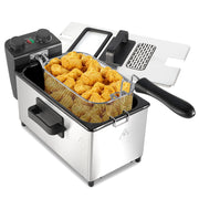Kerilyn 3L Deep Fryer with Basket, 1700W Electric Deep Fryer with Time & Temperature Control for Home Use, Removable Basket, Lid with View Window and Odor Free Filter, Stainless Steel, Dishwasher Safe