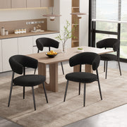 Hawsaiy Dining Chairs Set of 2/4/6, Mid Century Modern Boucle Upholstered Dining Chairs with Curved Backrest, Kitchen Dining Room Chairs with Black Metal Legs