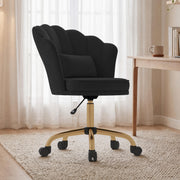 Hawsaiy Shell Back Home Office Chair with Lumbar Pillow, Modern Upholstered Desk Chair with Gold Metal Base, Swivel Adjustable Computer Chair for Home Office