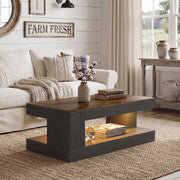 Hawsaiy Farmhouse Coffee Table with Storage Shelf & LED Light, 47