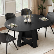 Hawsaiy Extendable Round to Oval Dining Table Set for 4–6, Space-Saving Wooden Table with Hidden Storage, Expandable Dining Table with Upholstered Chairs