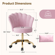 Hawsaiy Shell Back Home Office Chair with Lumbar Pillow, Modern Upholstered Desk Chair with Gold Metal Base, Swivel Adjustable Computer Chair for Home Office