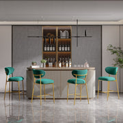 Hwawsaiy Counter Height Bar Stools Set of 2, Velvet Ergonomic Modern Counter Stool with Back, 25.9 inch Seat Height Comfy Bar Chairs with Powder Sprayed Golden Metal Legs, Grey