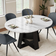 Hawsaiy Extendable Round to Oval Dining Table Set for 4–6, Space-Saving Wooden Table with Hidden Storage, Expandable Dining Table with Upholstered Chairs