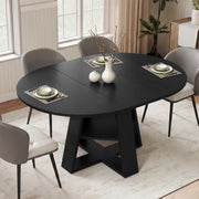 Hawsaiy Extendable Round to Oval Dining Table Set for 4, Space-Saving Wooden Table with Hidden Storage, Expandable Dining Table with Faux Leather Chairs