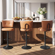 Hawsaiy Vintage Bar Stools Set of 2, Adjustable Swivel Counter Height Barstools, Tufted Faux Leather Kitchen Island Chairs with Footrest