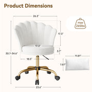 Hawsaiy Shell Back Home Office Chair with Lumbar Pillow, Modern Upholstered Desk Chair with Gold Metal Base, Swivel Adjustable Computer Chair for Home Office