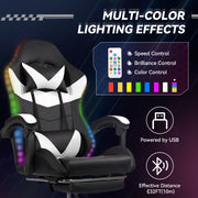 Hawsaiy Gaming Chair with LED Lights and Lumbar Support, Faux Leather High Back PC Gaming Chair