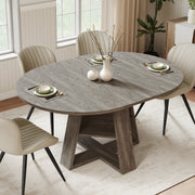 Hawsaiy Extendable Round to Oval Dining Table Set for 4–6, Space-Saving Wooden Table with Hidden Storage, Expandable Dining Table with Upholstered Chairs