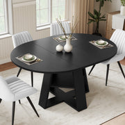 Hawsaiy Extendable Round to Oval Dining Table Set for 4–6, Space-Saving Wooden Table with Hidden Storage, Expandable Dining Table with Upholstered Chairs
