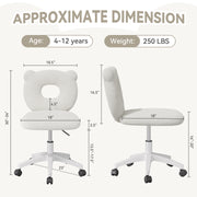 Nalupatio Bear Kids Desk Chair with Wheels& Back, Adjustable Armless Child Study Chair, Cute Teddy Fabric Office Chair, Vanity Makeup Chair for Girl & Lady in Bedroom Reading Living Room,Beige
