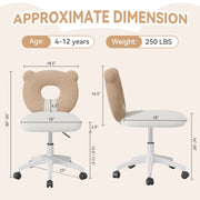 Hawsaiy Bear Kids Desk Chair with Wheels& Back, Adjustable Armless Child Study Chair, Cute PU Leather Office Chair, Vanity Makeup Chair for Girl & Lady in Bedroom Reading Living Room,Umber