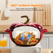 Hawsaiy 4.5 QT Pumpkin Shaped Cast Iron Dutch Oven, 360° Uniform Heating, Enameled Cast Iron Pot with Lid, Suitable for Most Stoves, Festive Cookware