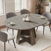 Hawsaiy Extendable Round to Oval Dining Table Set for 4, Space-Saving Wooden Table with Hidden Storage, Expandable Dining Table with Faux Leather Chairs