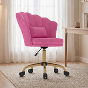 Hawsaiy Shell Back Home Office Chair with Lumbar Pillow, Modern Upholstered Desk Chair with Gold Metal Base, Swivel Adjustable Computer Chair for Home Office