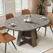 Hawsaiy Extendable Round to Oval Dining Table Set for 4–6, Space-Saving Wooden Table with Hidden Storage, Expandable Dining Table with Upholstered Chairs