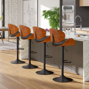 Nalupatio Swivel Bar Stools Set of 2, PU Leather Upholstered Bentwood Barstools with Back & Footrest,Seat Adjustable Height 23.5-32.5IN Counter Height Bar Chairs for Bar Kitchen Dining Room,Black