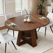 Hawsaiy Extendable Round to Oval Dining Table Set for 4–6, Space-Saving Wooden Table with Hidden Storage, Expandable Dining Table with Upholstered Chairs