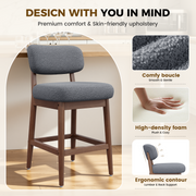 Hawsaiy Counter Height Bar Stools Set of 2/4, Mid Century Modern Boucle Barstools with Solid Wood Frame, Upholstered Kitchen Island Stools with Backrest & Footrest
