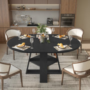 Hawsaiy 43.3-59 in Extendable Oval Dining Table for 4-6, Space-Saving Round Kitchen Table with Hidden Leaf Storage & Bottom Shelf for Small Space