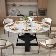 Hawsaiy 43.3-59 in Extendable Oval Dining Table for 4-6, Space-Saving Round Kitchen Table with Hidden Leaf Storage & Bottom Shelf for Small Space