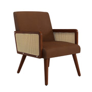 Hawsaiy Rattan Accent Chair, Linen Fabric Upholstered Armchair with Wood Legs, Mid Century Modern Reading Comfy Lounge Chair with Spring Support, for Living Room Bedroom