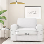 Nalupatio Swivel Single Sofa Chair, Oversized Swivel Accent Chair, Modern Linen Type Fabric Armchair for Living Room/Office with Extra Wide Armrests, Removable Backrest, White