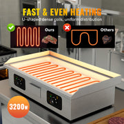 Hawsaiy 29’ Commercial Electric Griddle, 3200W Countertop Flat Top Griddle, Teppanyaki Stainless Steel Griddle, Adjustable Temperature Control 122°F-572°F (NO PLUG), 2 Shovels