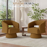 Hawsaiy Swivel Barrel Accent Chair Set of 1/2, Linen Fabric Upholstered Armchair with Wood Frame & Spring Support,Modern Comfy Lounge Sofa Chair with Round Back for Reading Living Room Bedroom