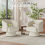 Hawsaiy Swivel Barrel Accent Chair Set of 1/2, Linen Fabric Upholstered Armchair with Wood Frame & Spring Support,Modern Comfy Lounge Sofa Chair with Round Back for Reading Living Room Bedroom