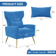 Hawsaiy Mid Century Modern Velvet Accent Chair Set of 1/2, High Back Armchair with Metal Legs, Upholstered Comfy Chair for Living Room and Bedroom