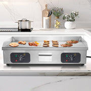 Kerilyn 29’ Commercial Electric Griddle, 3200W Countertop Flat Top Griddle, Teppanyaki Stainless Steel Griddle, Adjustable Temperature Control 122°F-572°F (NO PLUG), 2 Shovels