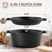 Hawsaiy 6.5QT Pre-Seasoned Cast Iron Dutch Oven with Lid, Ideal for Bread Baking, Sourdough, Frying, BBQ & Camping - Dual Handles, Skillet Pan Set for Indoor & Outdoor Use
