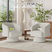 Hawsaiy Swivel Barrel Accent Chair Set of 1/2, Linen Fabric Upholstered Armchair with Wood Frame & Spring Support,Modern Comfy Lounge Sofa Chair with Round Back for Reading Living Room Bedroom