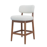 Hawsaiy Counter Height Bar Stools Set of 2/4, Mid Century Modern Boucle Barstools with Solid Wood Frame, Upholstered Kitchen Island Stools with Backrest & Footrest