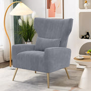 Nalupatio Velvet Fabric Upholstered Reading Comfy Mid Century Modern Armchair with Metal Legs and Spring Support, Accent Chair for Living Room,Beige