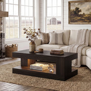Hawsaiy Farmhouse Coffee Table with Storage Shelf & LED Light, 47