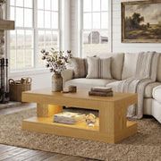 Hawsaiy Farmhouse Coffee Table with Storage Shelf & LED Light, 47