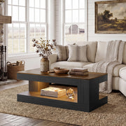 Hawsaiy Farmhouse Coffee Table with Storage Shelf & LED Light, 47